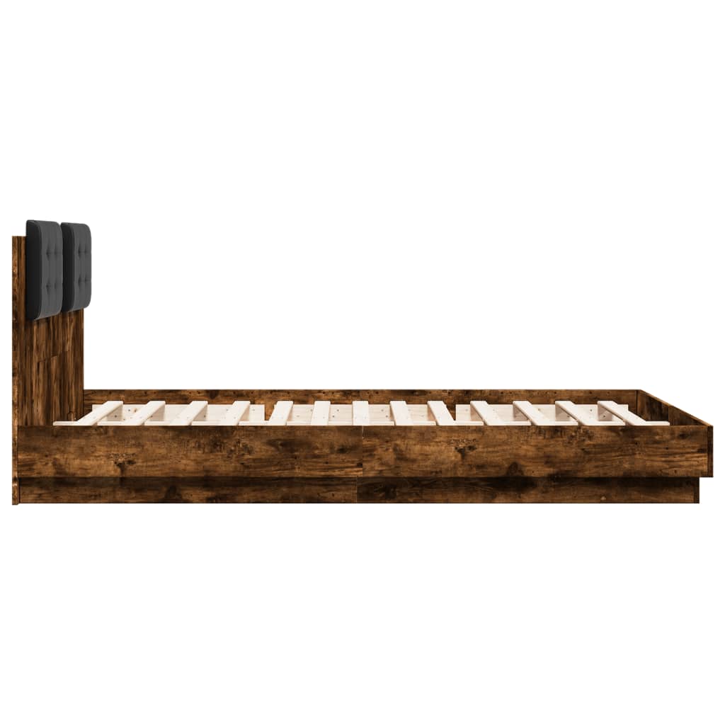 vidaXL Bedframe met hoofdeinde bewerkt hout gerookt eiken 140x200 cm