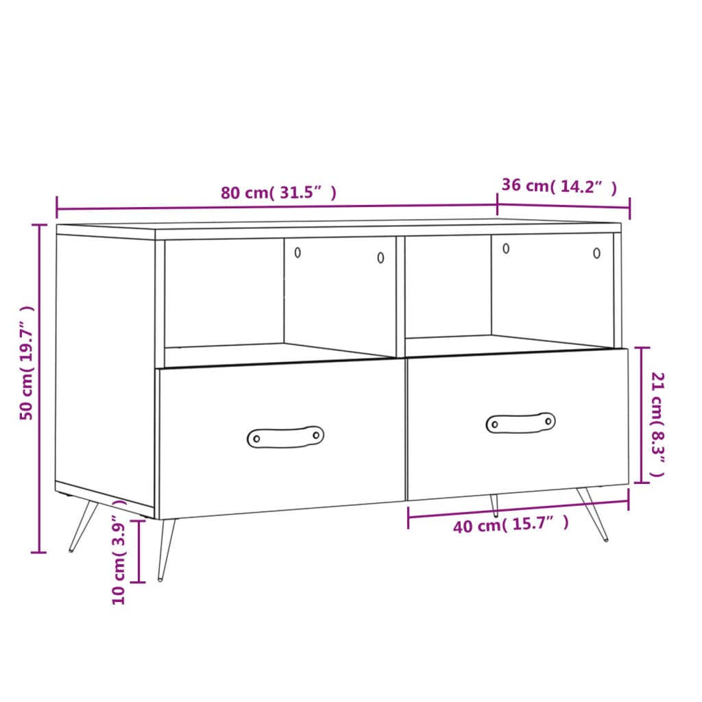 vidaXL Tv-meubel 80x36x50 cm bewerkt hout hoogglans wit