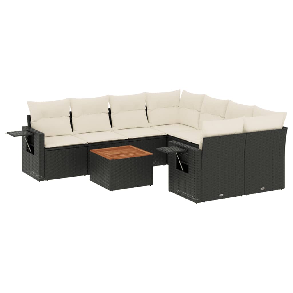 vidaXL 9-delige Loungeset met kussens poly rattan zwart