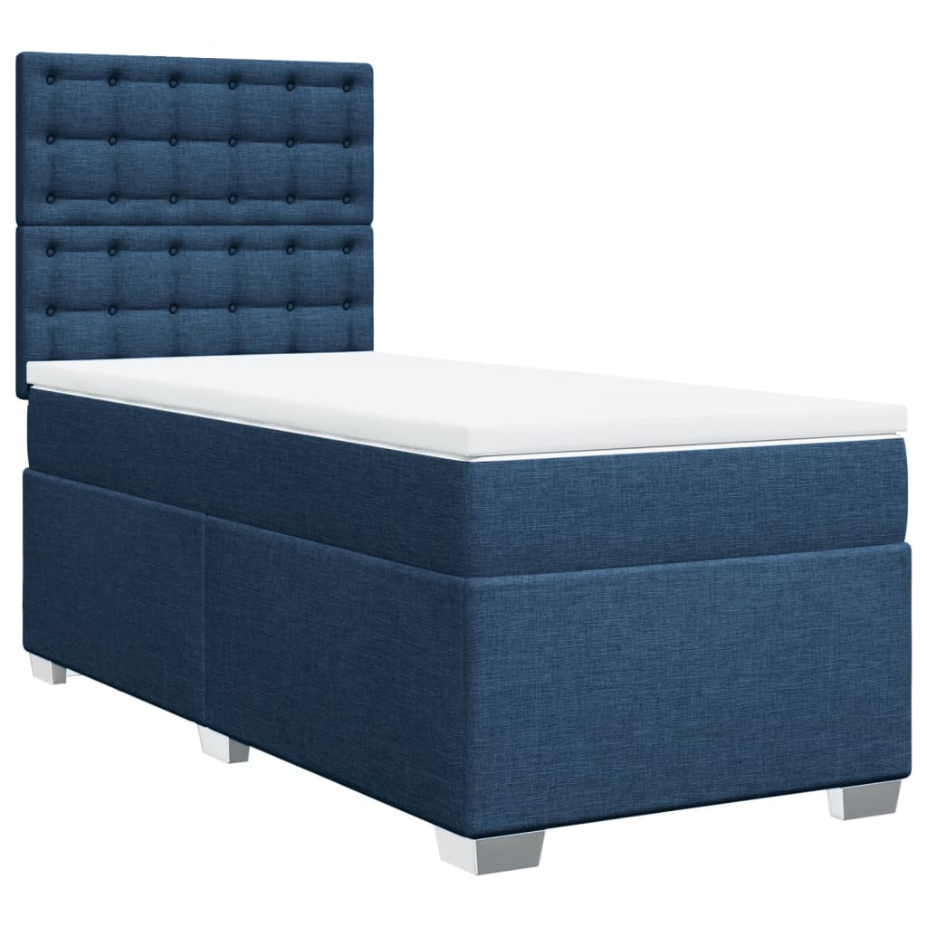 vidaXL Boxspring met matras stof blauw 90x190 cm