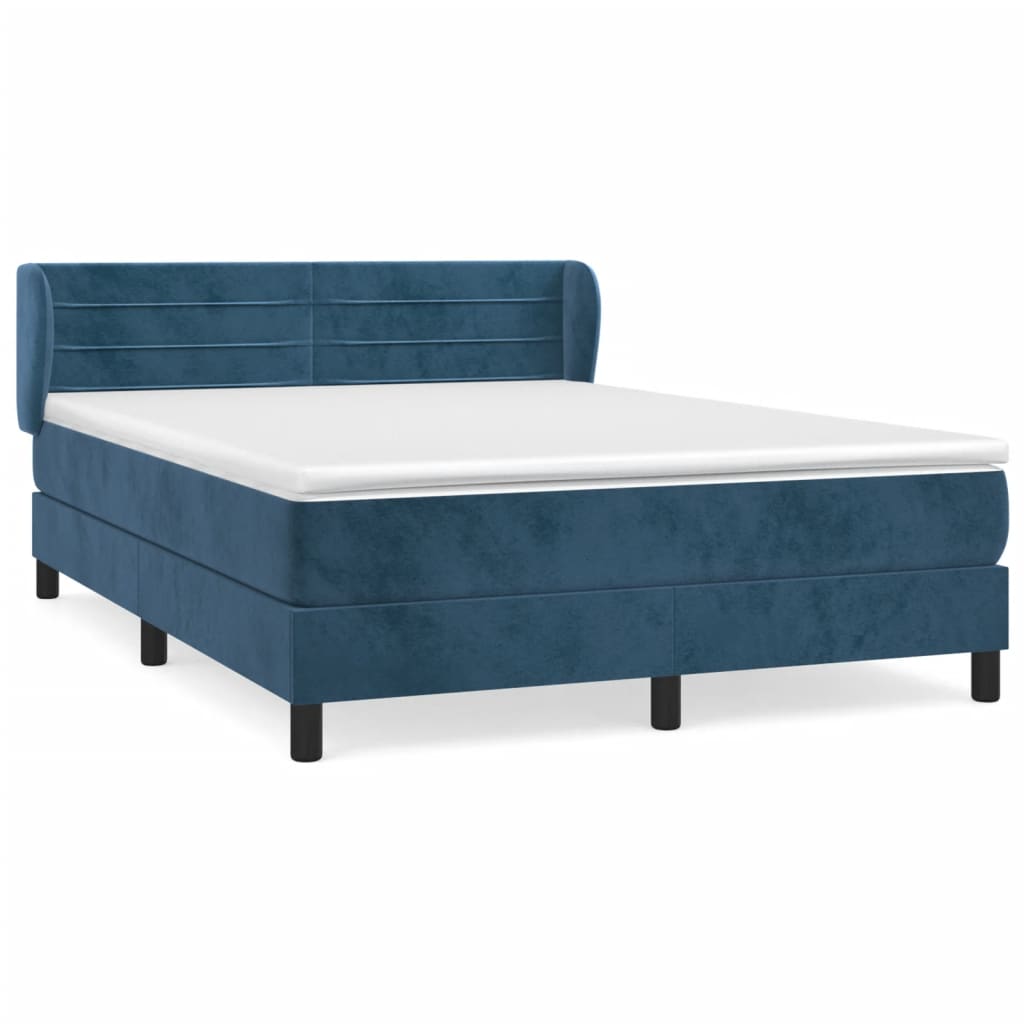 vidaXL Boxspring met matras fluweel donkerblauw 140x190 cm