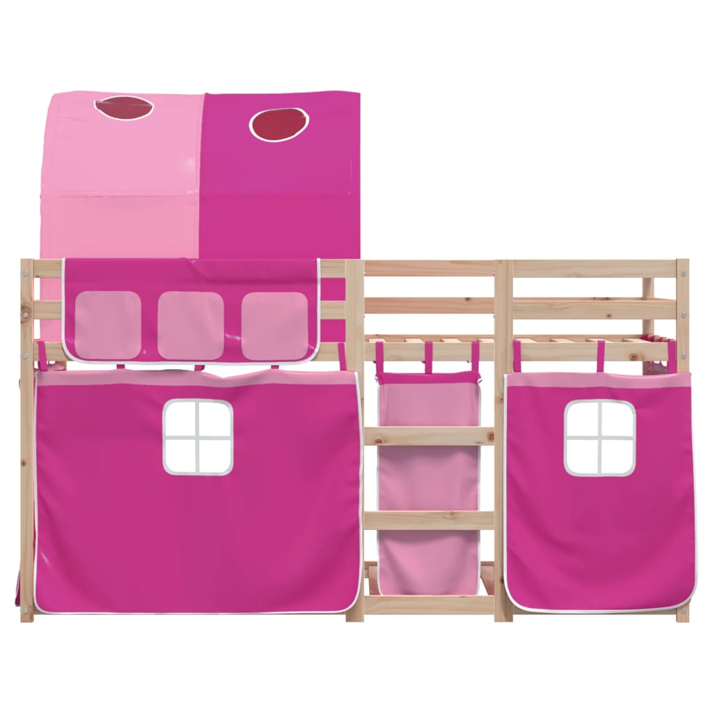 vidaXL Stapelbed met gordijnen 90x190 cm grenenhout roze