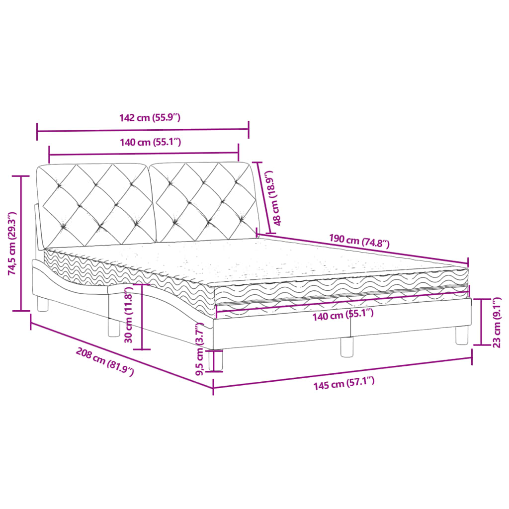 vidaXL Bed met matras fluweel blauw 140x190 cm