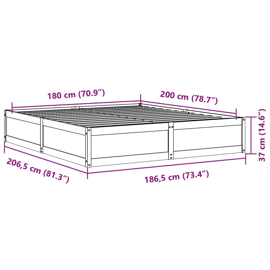 vidaXL Bedframe zonder matras massief grenenhout wasbruin 180x200 cm