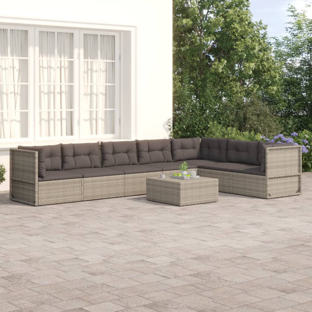 vidaXL 7-delige Loungeset met kussens poly rattan grijs