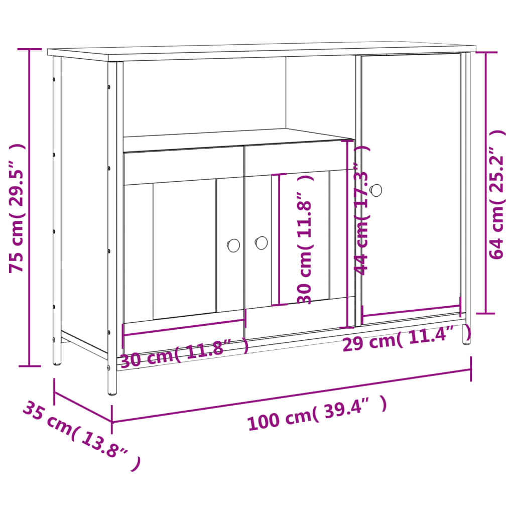 vidaXL Dressoir 100x35x75 cm bewerkt hout grijs sonoma