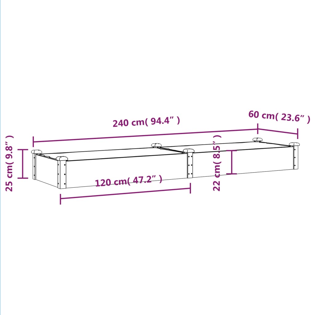 vidaXL Plantenbak verhoogd met voering 240x60x25 cm vurenhout bruin