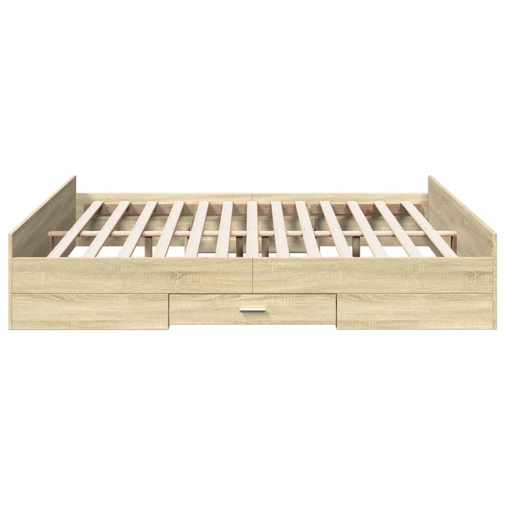 vidaXL Bedframe met lades bewerkt hout sonoma eikenkleurig 200x200 cm