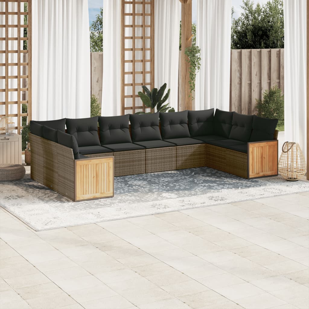 vidaXL 10-delige Loungeset met kussens poly rattan grijs