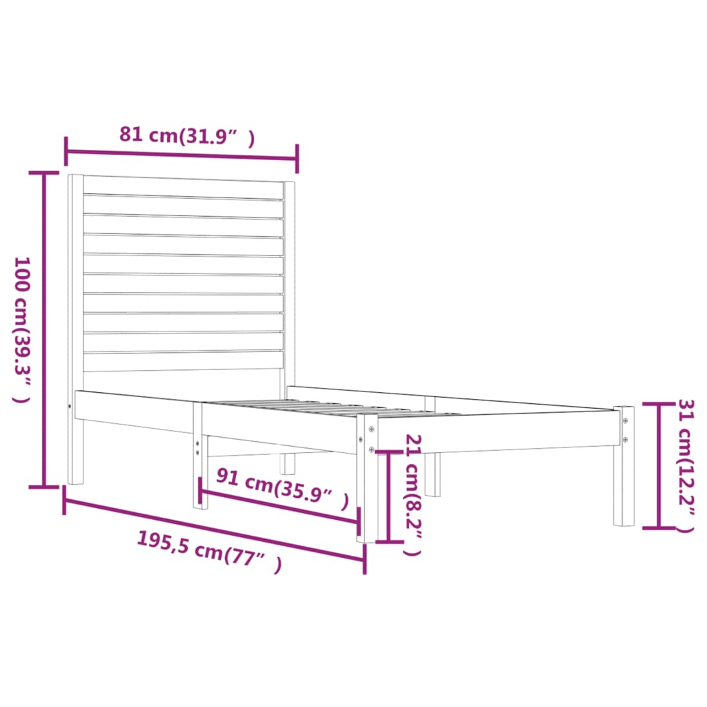 vidaXL Bedframe massief hout honingbruin 75x190 cm