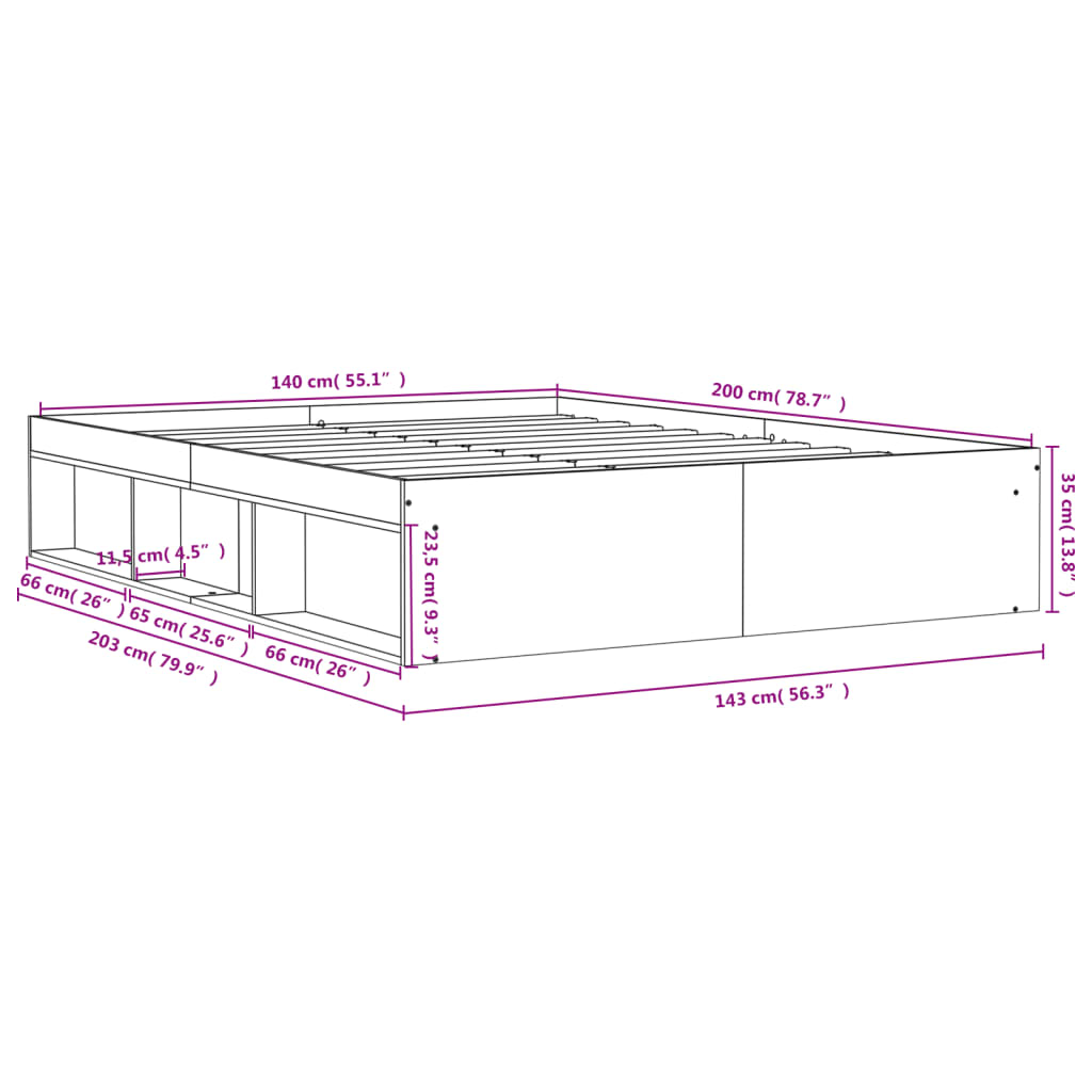 vidaXL Bedframe sonoma eikenkleurig 140x200 cm