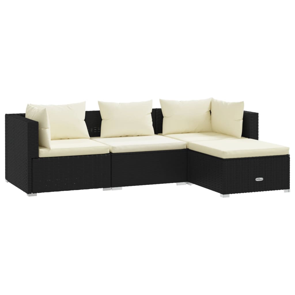 vidaXL 4-delige Loungeset met kussens poly rattan zwart