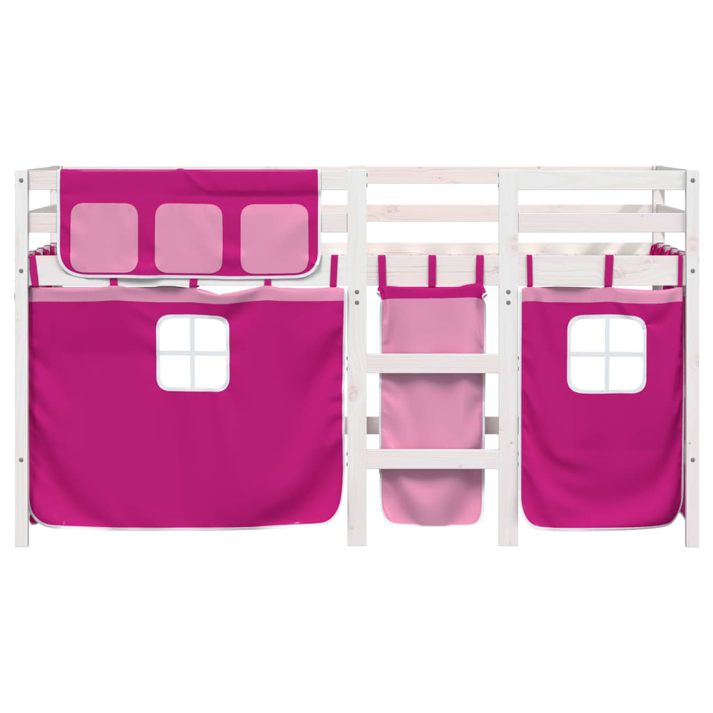 vidaXL Kinderhoogslaper met gordijnen 80x200 cm grenenhout roze