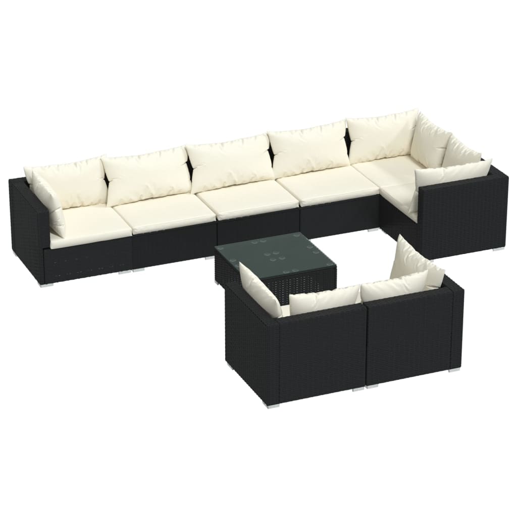 vidaXL 9-delige Loungeset met kussens poly rattan zwart