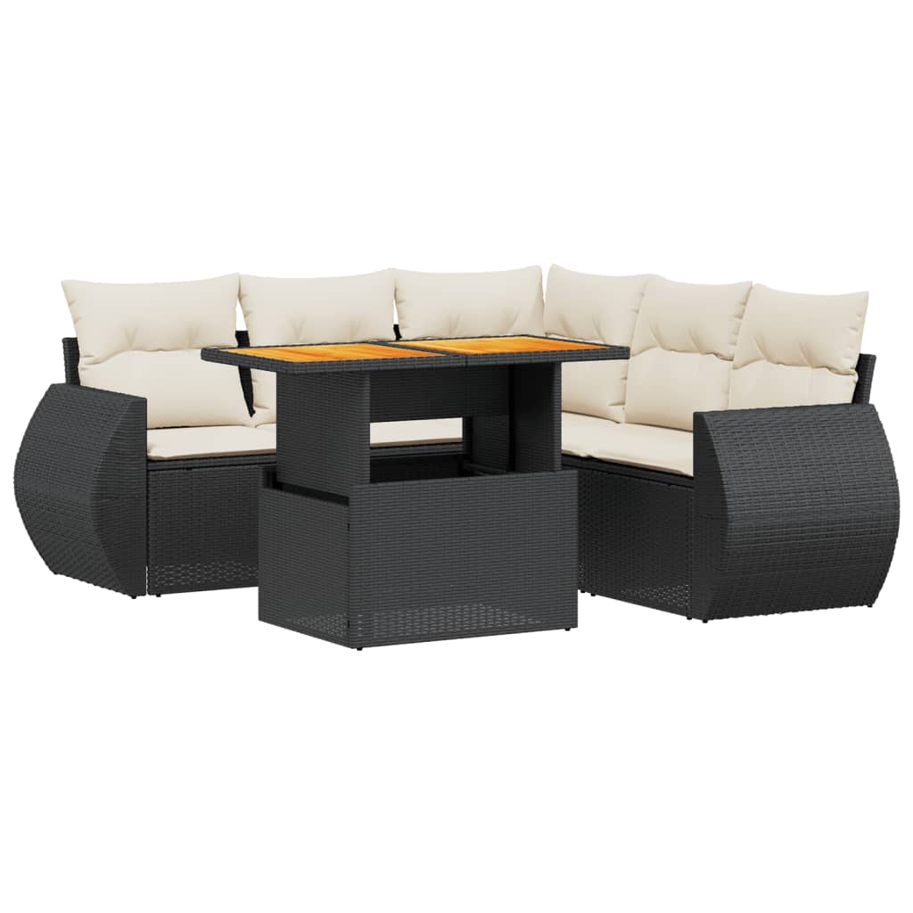 vidaXL 6-delige Loungeset met kussens poly rattan zwart