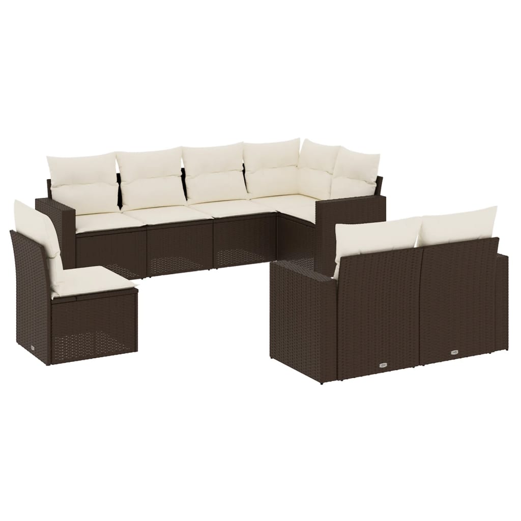 vidaXL 8-delige Loungeset met kussens poly rattan bruin