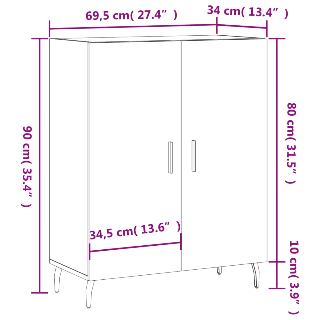 vidaXL Dressoir 69,5x34x90 cm bewerkt hout sonoma eikenkleurig