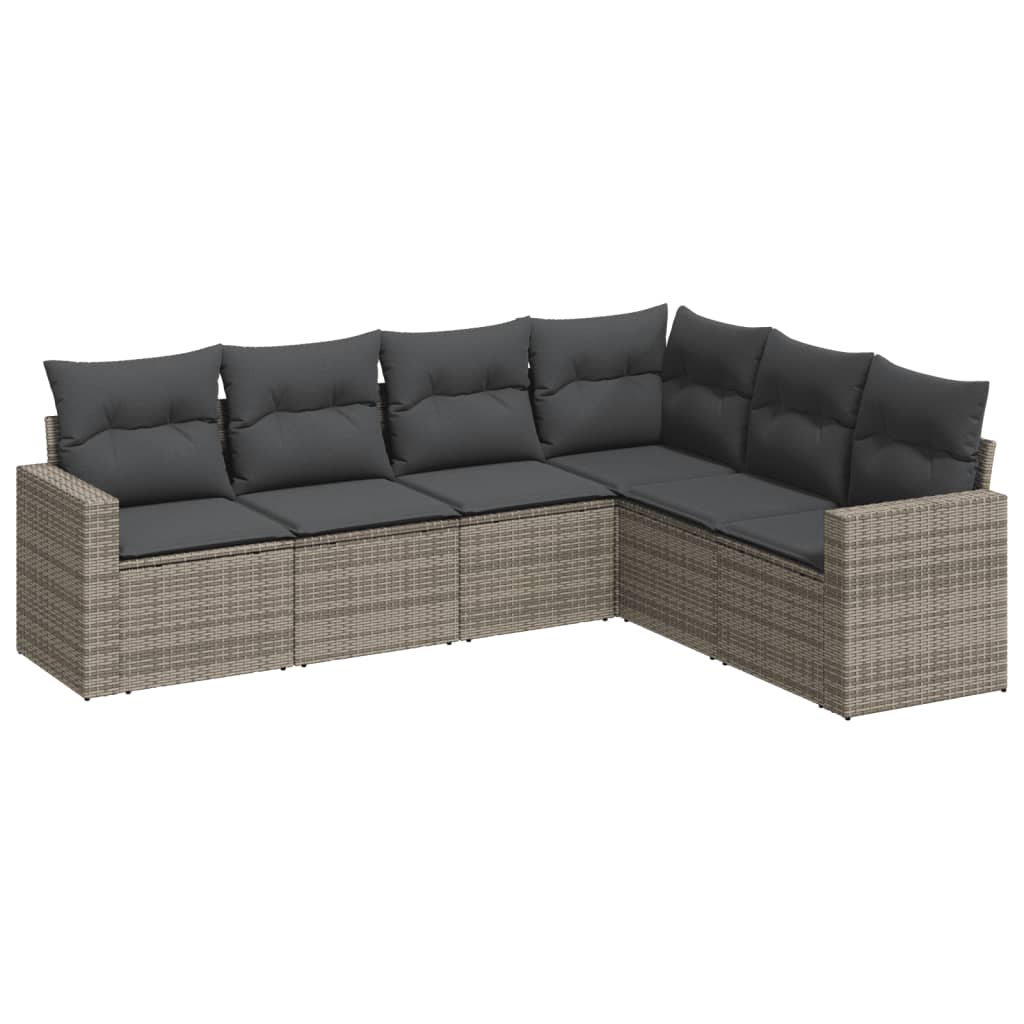 vidaXL 6-delige Loungeset met kussens poly rattan grijs