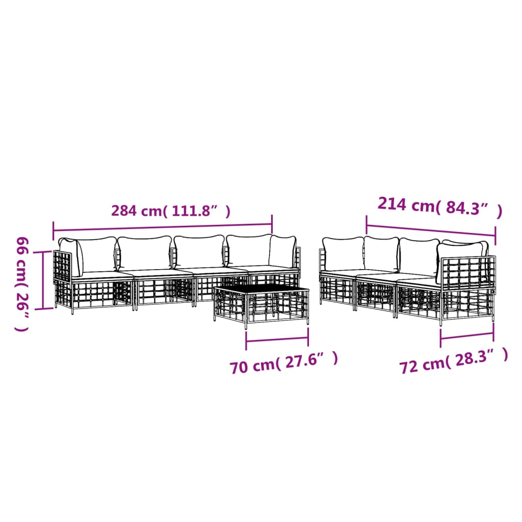 vidaXL 8-delige Loungeset met kussens poly rattan antracietkleurig