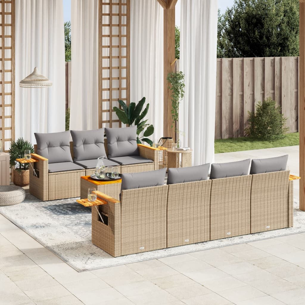 vidaXL 8-delige Loungeset met kussens poly rattan beige