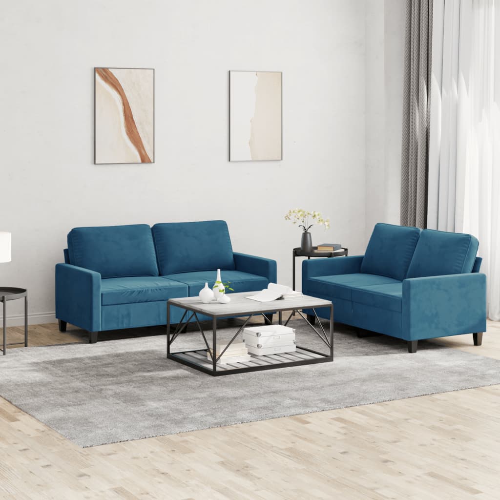 vidaXL 2-delige Loungeset met kussens fluweel blauw