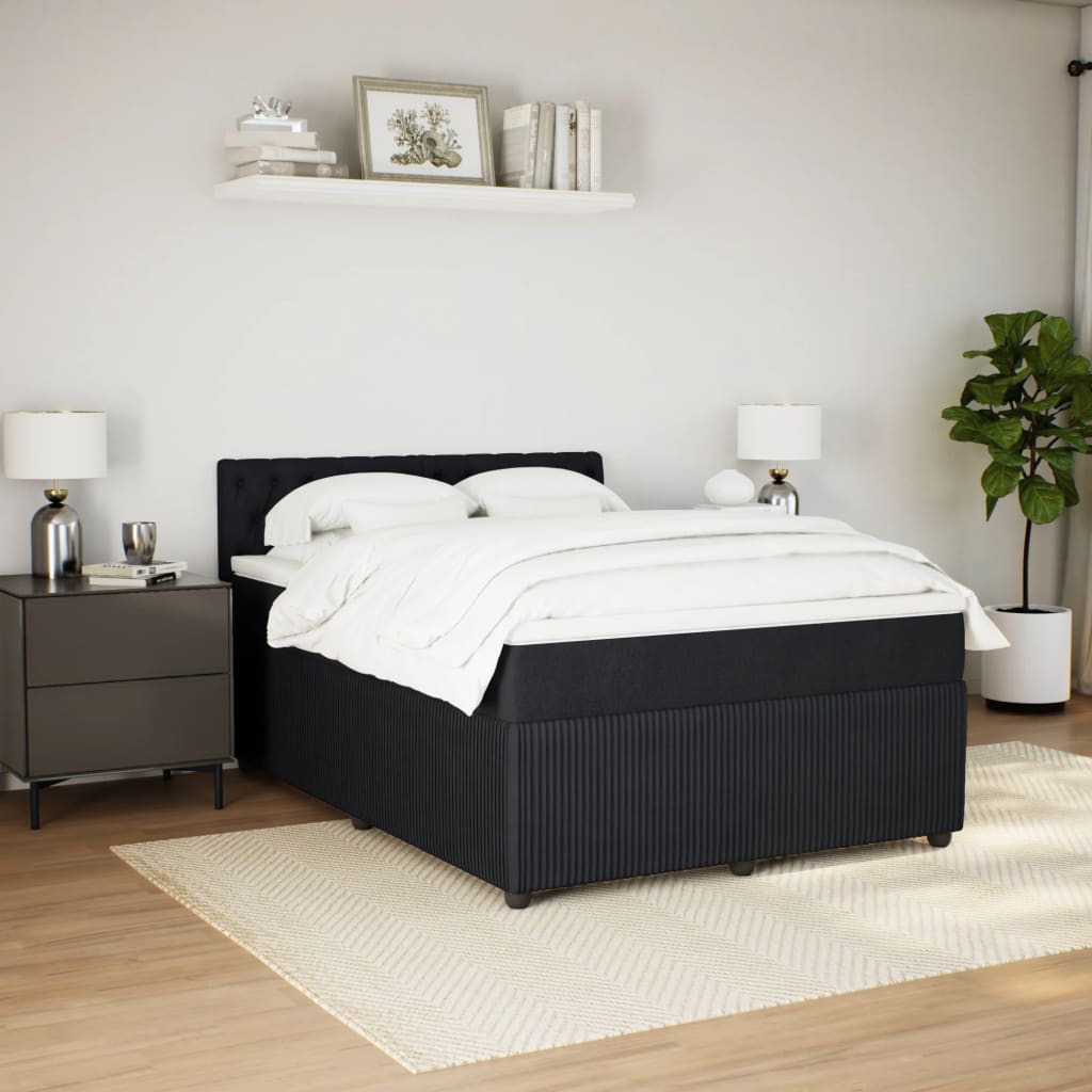 vidaXL Boxspring met matras fluweel zwart 140x190 cm