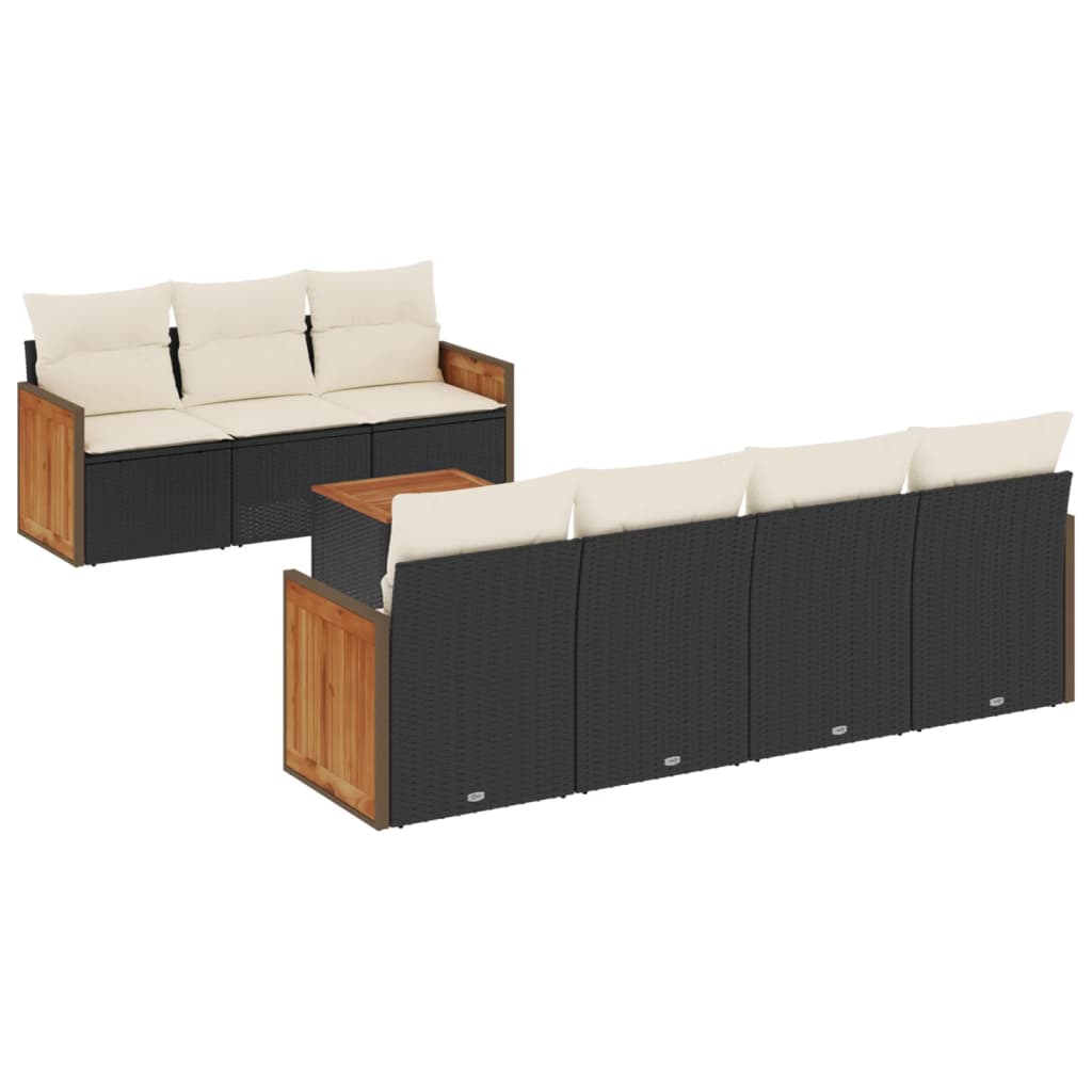 vidaXL 8-delige Loungeset met kussens poly rattan zwart