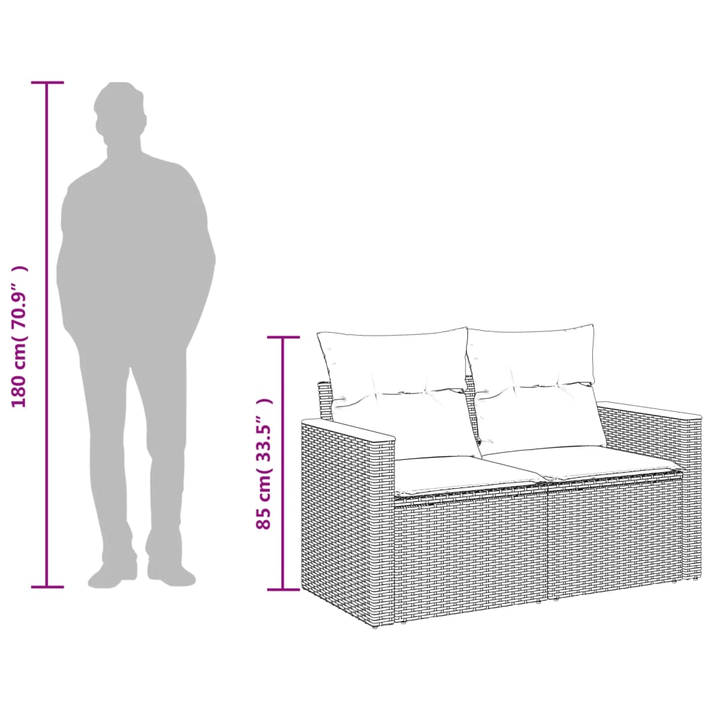 vidaXL Tuinbank 2-zits met kussens poly rattan zwart