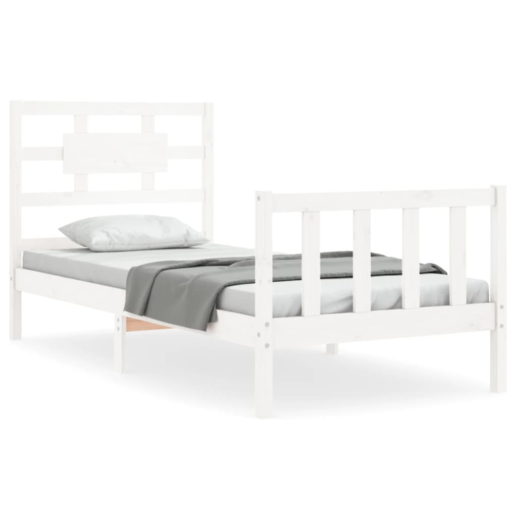 vidaXL Bedframe met hoofdbord massief hout wit 90x200 cm