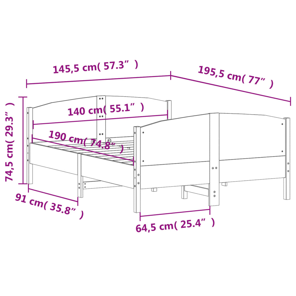 vidaXL Bedframe zonder matras massief grenenhout 140x190 cm