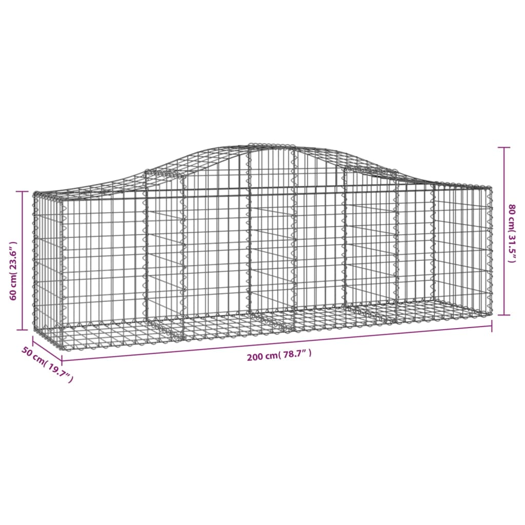 vidaXL Schanskorven 7 st gewelfd 200x50x60/80 cm gegalvaniseerd ijzer