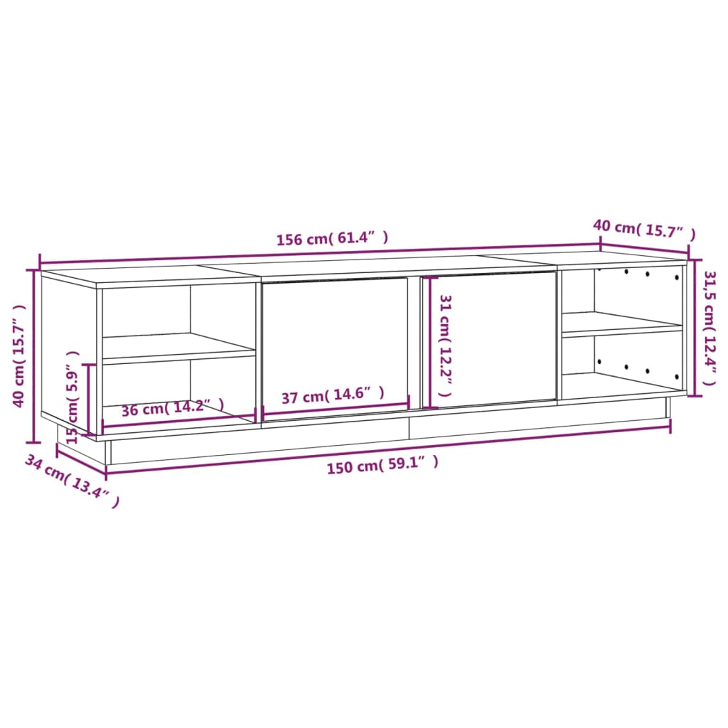 vidaXL Tv-meubel 156x40x40 cm massief grenenhout zwart