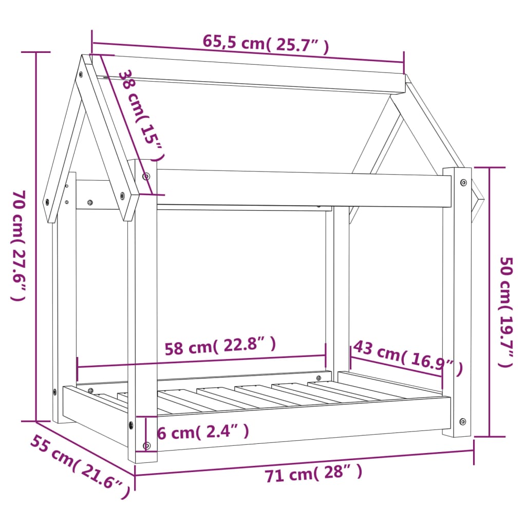 vidaXL Hondenmand 71x55x70 cm massief grenenhout grijs