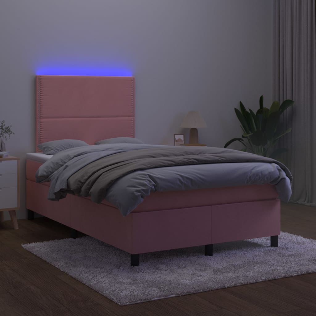 vidaXL Boxspring met matras en LED fluweel roze 120x200 cm