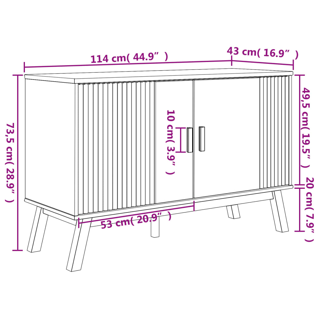 vidaXL Dressoir OLDEN 114x43x73,5 cm massief grenenhout grijs en bruin