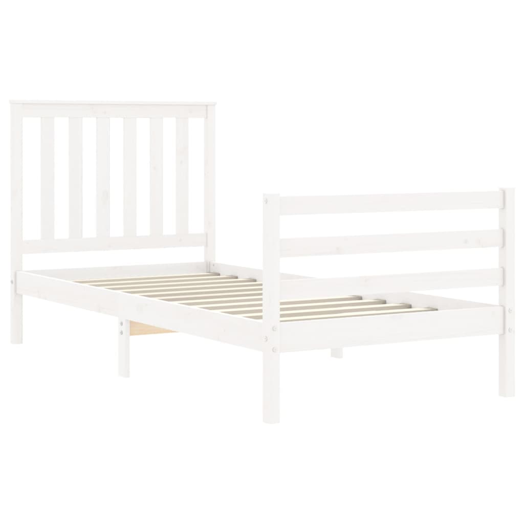 vidaXL Bedframe met hoofdbord massief hout wit 90x200 cm