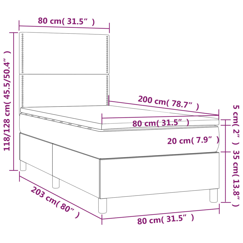 vidaXL Boxspring met matras fluweel lichtgrijs 80x200 cm