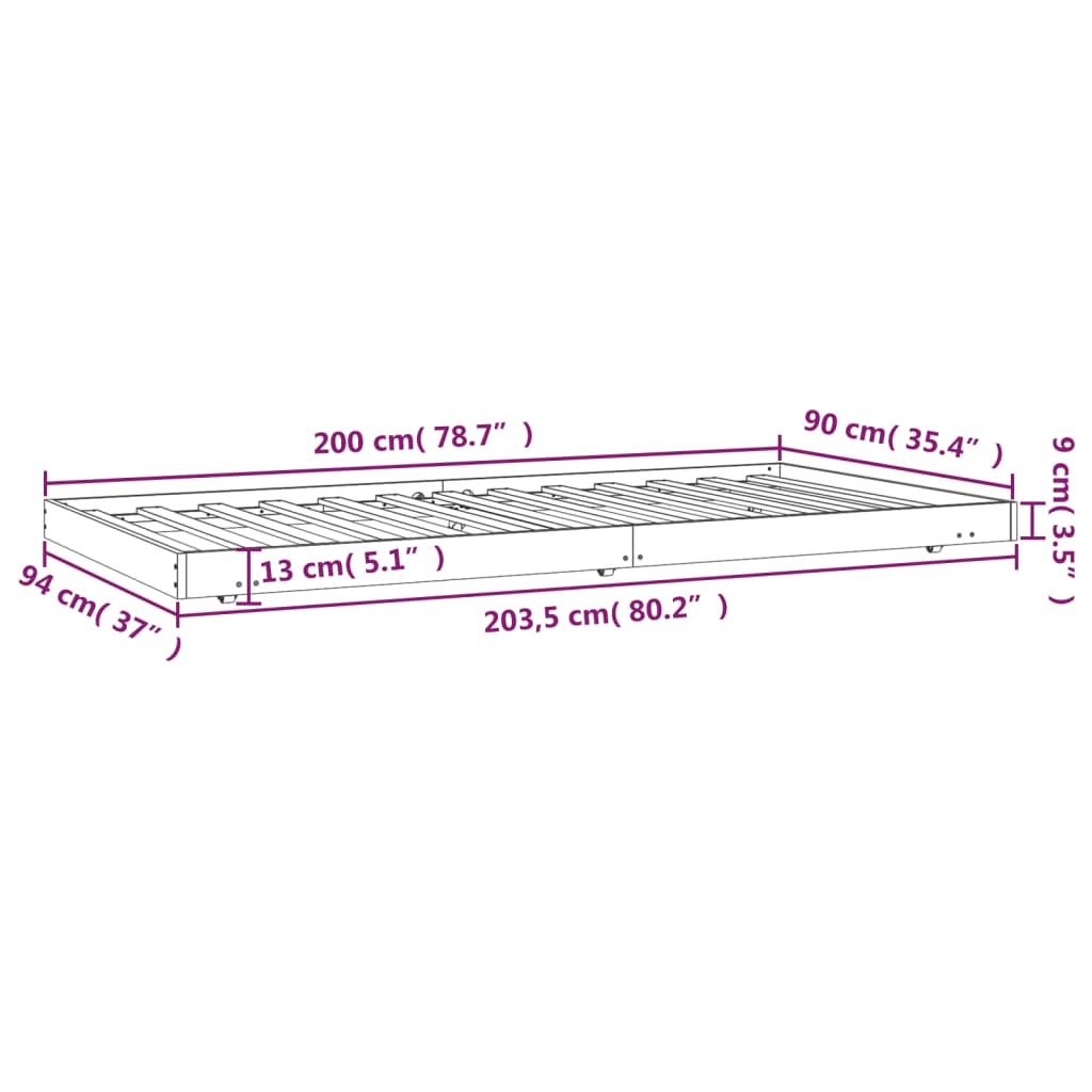 vidaXL Bedframe zonder matras massief grenenhout 90x200 cm