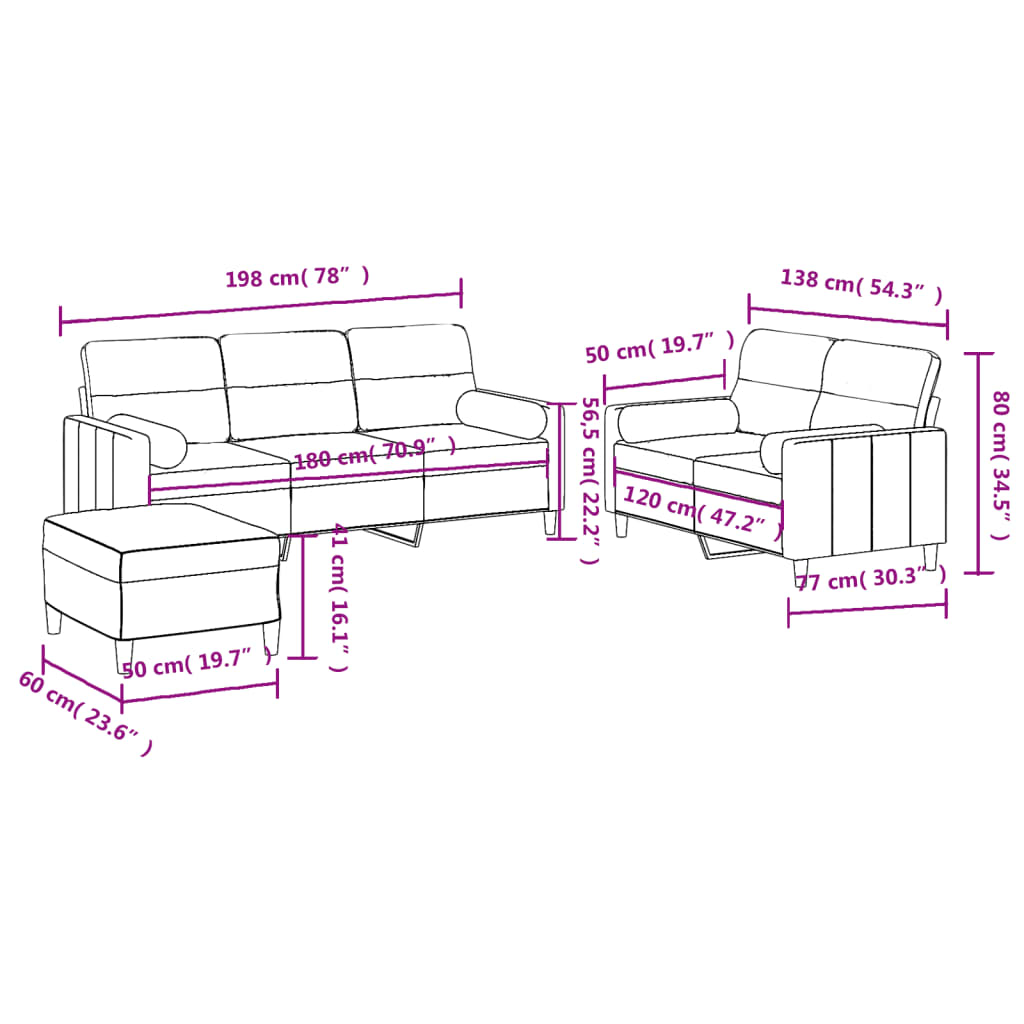 vidaXL 3-delige Loungeset met kussens stof lichtgeel