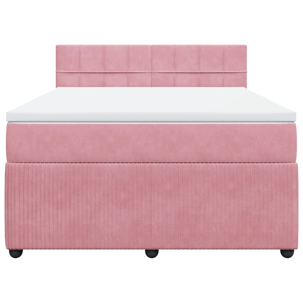 vidaXL Boxspring met matras fluweel roze 140x200 cm