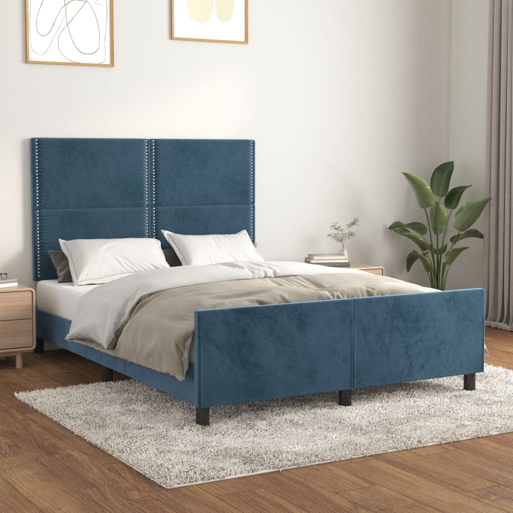 vidaXL Bedframe zonder matras 140x190 cm fluweel donkerblauw