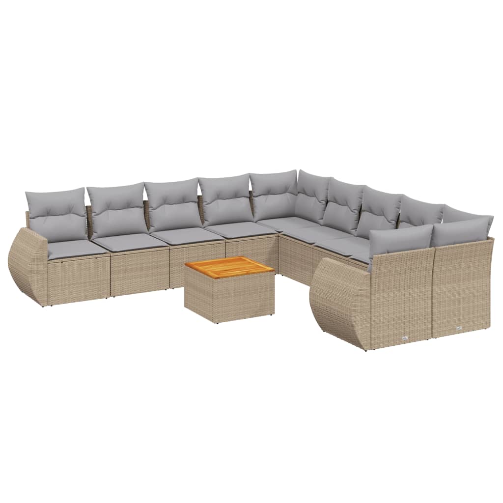 vidaXL 11-delige Tuinset met kussens poly rattan beige