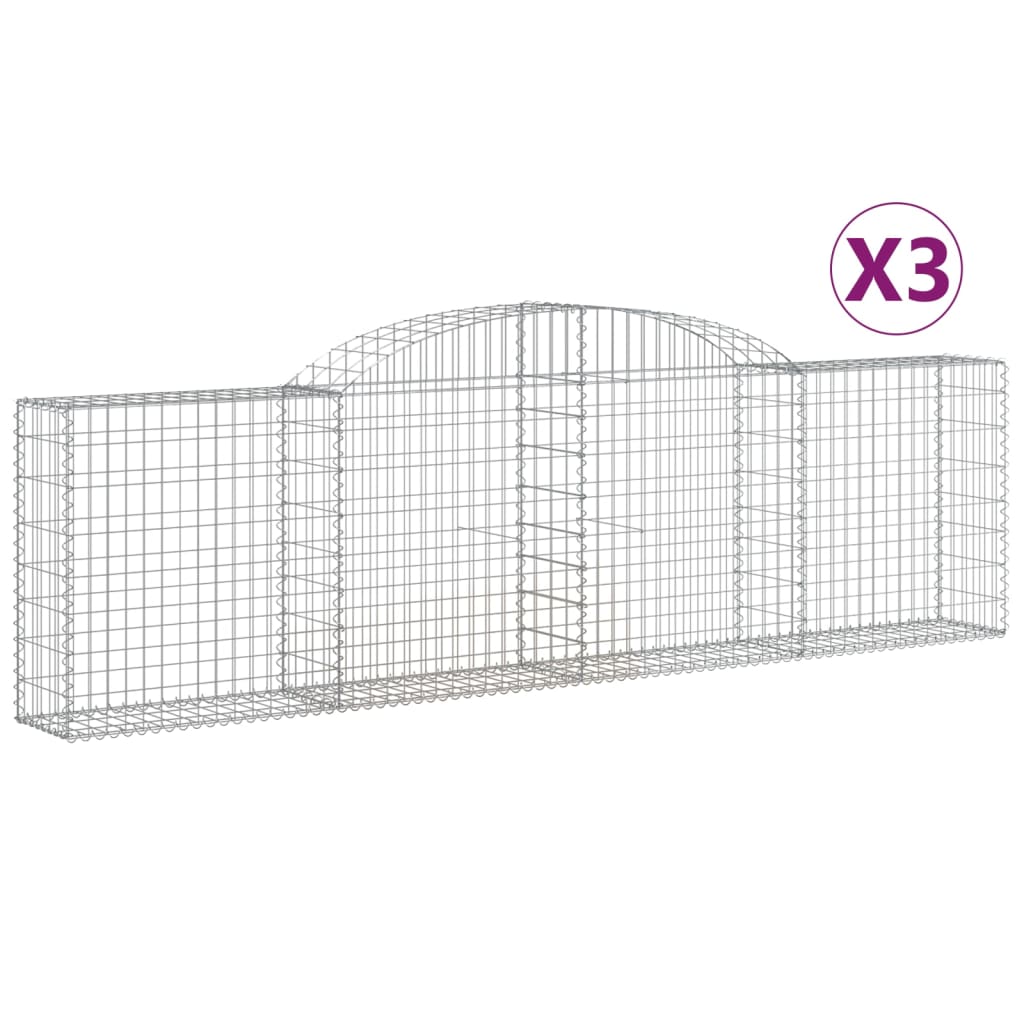 vidaXL Schanskorven 3 st gewelfd 300x30x80/100 cm gegalvaniseerd ijzer