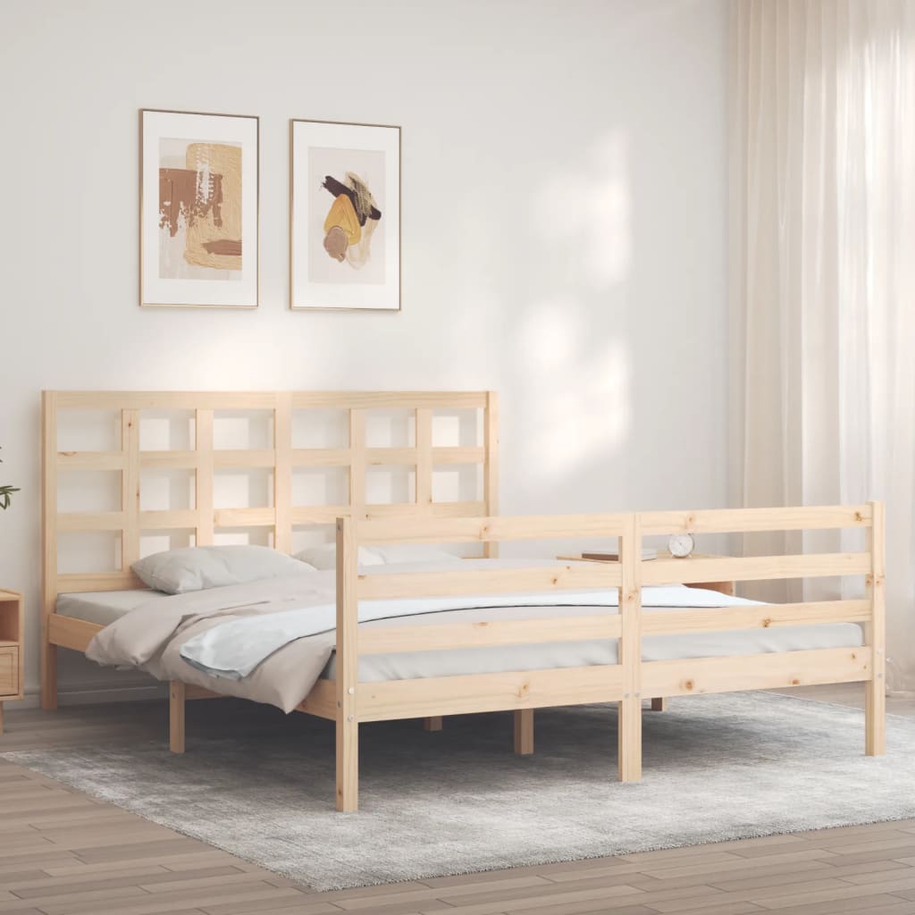 vidaXL Bedframe met hoofdbord massief hout