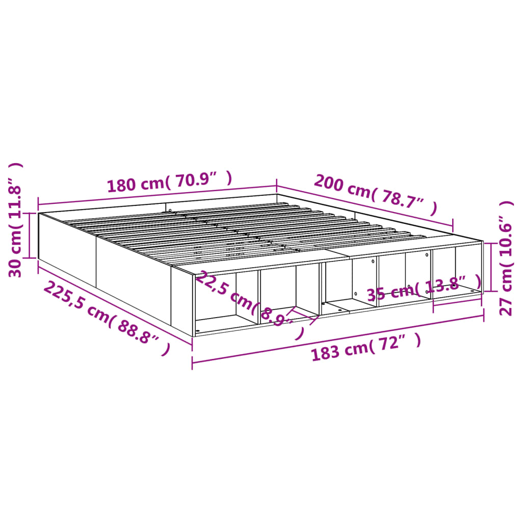 vidaXL Bedframe bewerkt hout betongrijs 180x200 cm