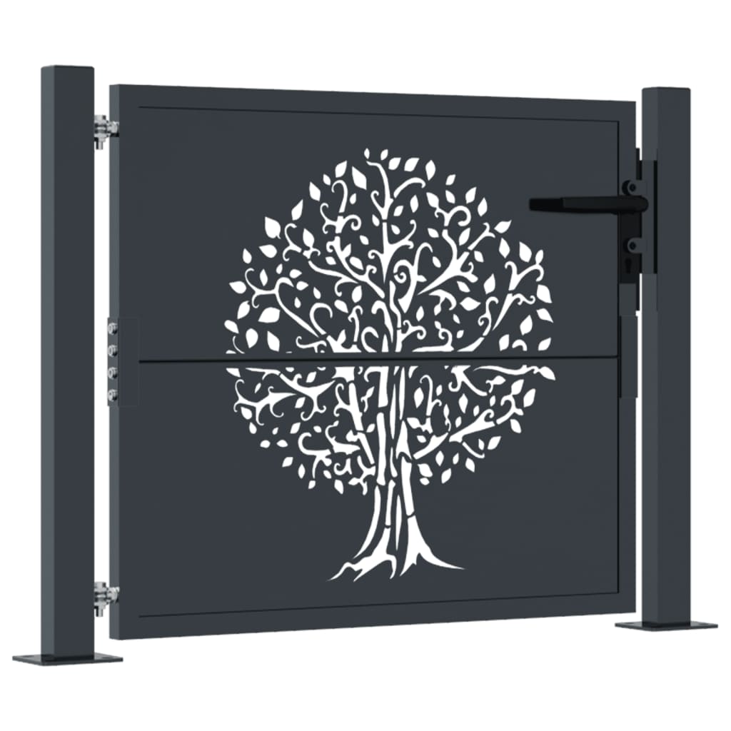 vidaXL Poort 105x105 cm met boomontwerp staal antracietkleurig