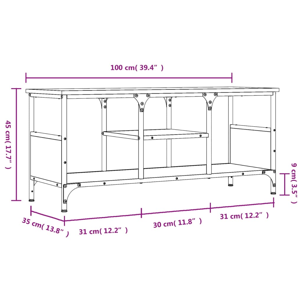 vidaXL Tv-meubel 100x35x45 cm bewerkt hout en ijzer bruin eikenkleur