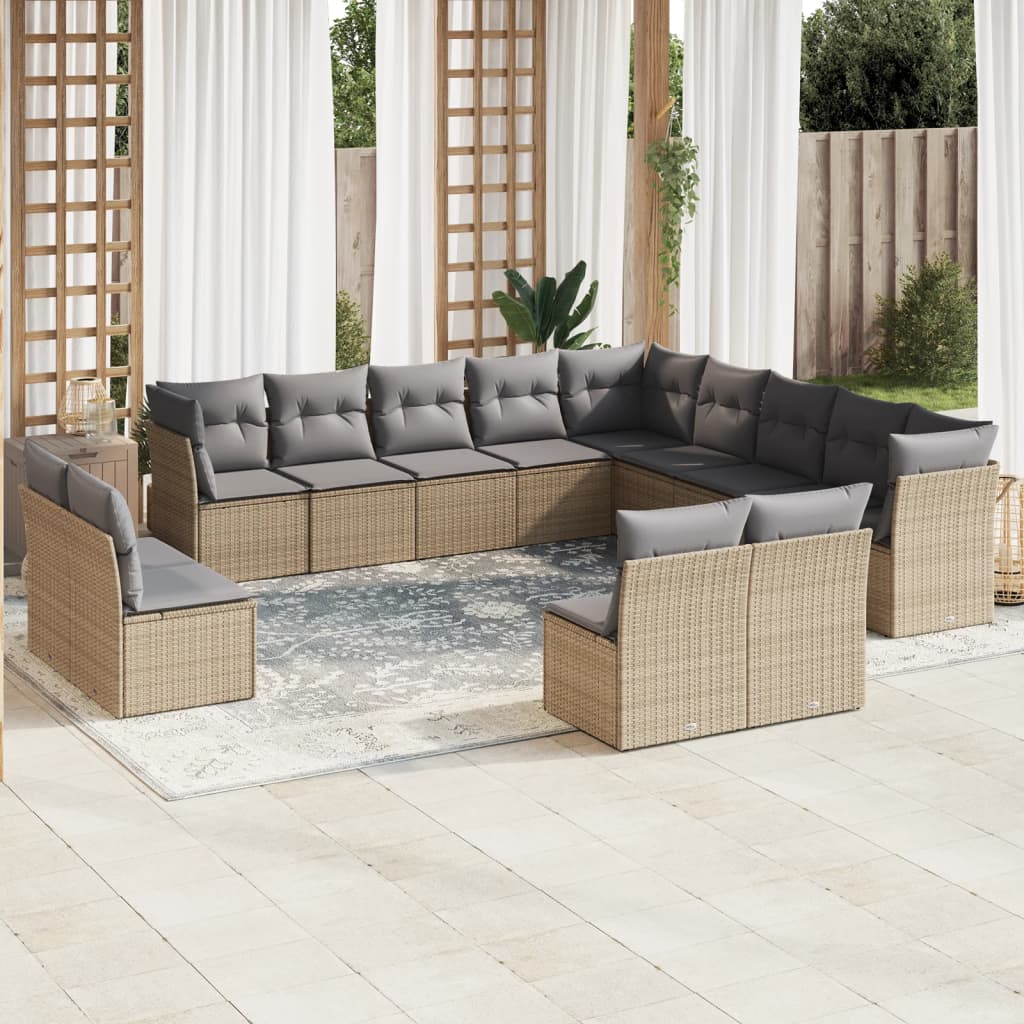 vidaXL 13-delige Loungeset met kussens poly rattan beige