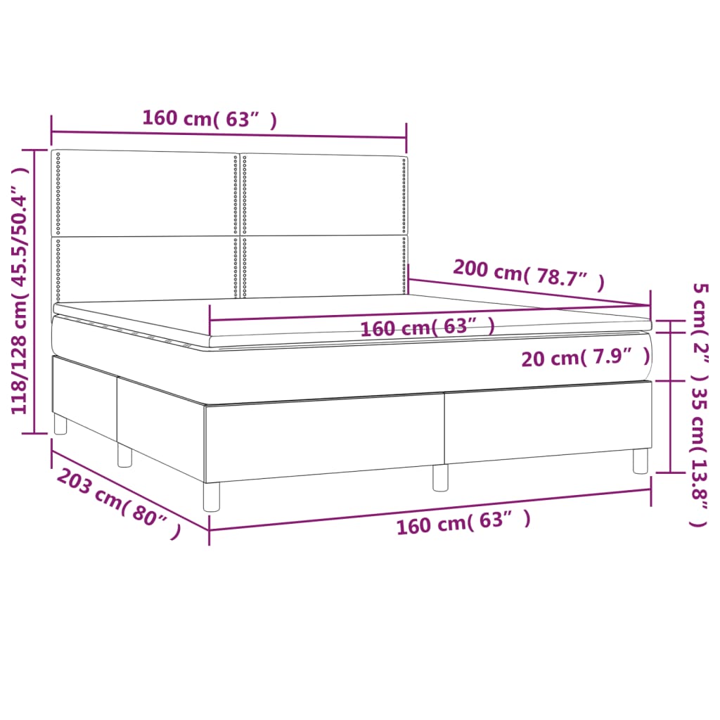 vidaXL Boxspring met matras en LED fluweel donkerblauw 160x200 cm