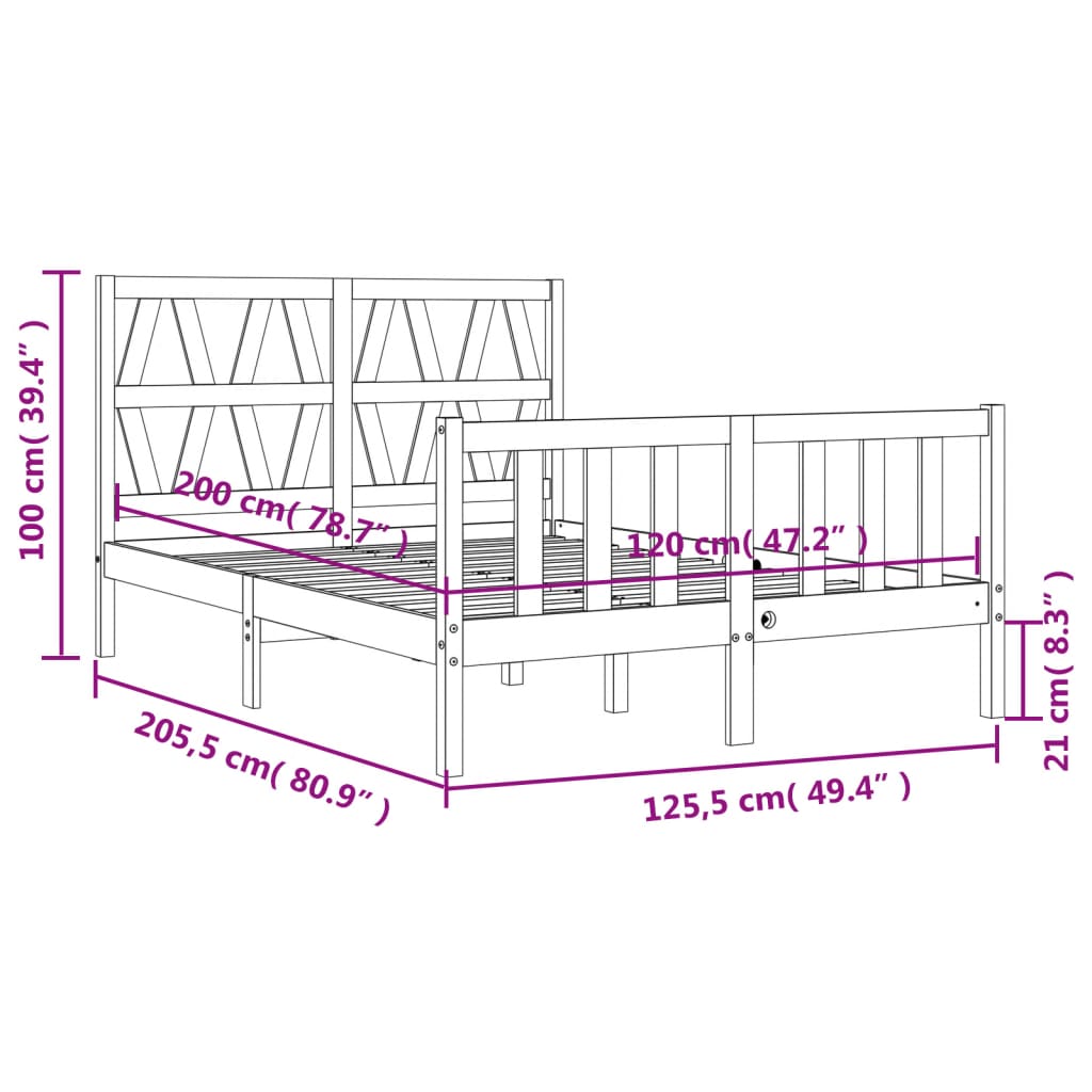 vidaXL Bedframe zonder matras massief grenenhout 120x200 cm